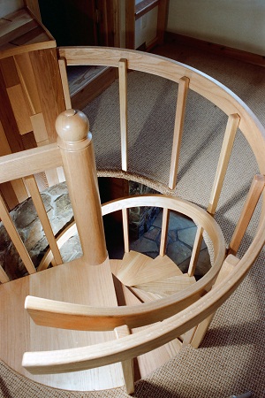 Two Story Spiral Staircase, Red Oak